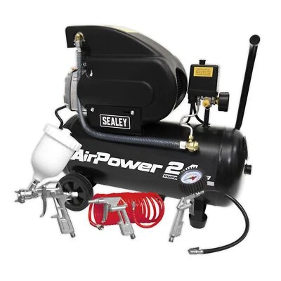 Sealey Compressor 24ltr Direct Drive 2hp with 4pc Air Accessory Kit - SAC2420APK - Image 1 of 4