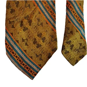 Corbata vintage años 60 70 para hombre verde dorado marrón jacquard acetato? "Motivos tailandeses 4x57""" - Imagen 1 de 11