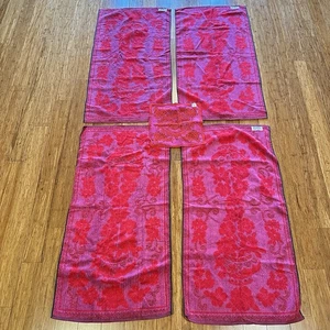 Vtg 1960s Lot Of 4 MCM FMC Golden Crown Red Fuchsia Flower 100% Cotton Towels - Picture 1 of 13