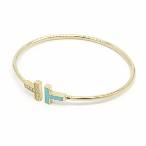Tiffany Co T Bracelet Natural Diamond Turquoise 18 K Yellow Gold Jewelry #00636 - Picture 1 of 7
