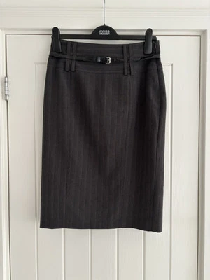 Women’s / Ladies High Waist Stripe Grey Belted Pencil Skirt Smart Formal - UK 10 - Image 1 of 4