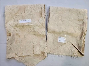 Vtg Ivory Damask Sewing Upholstery Craft Fabric Lot Of 2 Read 27x34 & 25x33 - Picture 1 of 23