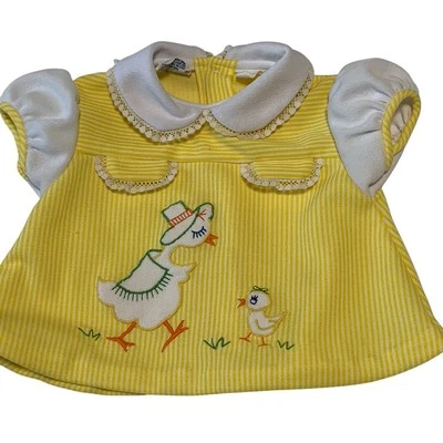 Vestido de Pascua Mayfair años 60 de colección 3-6 meses? Cuello Peter Pan de pato a rayas amarillas Foto 1 de 4