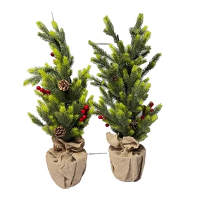 Juegoal 2 Pack Artificial Mini Christmas Trees, 24 Inch Lighted Green - Picture 1 of 6