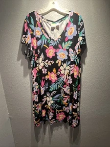 C & C California Size 3X Floral V-Neck Short Sleeve Stretchy - Picture 1 of 6