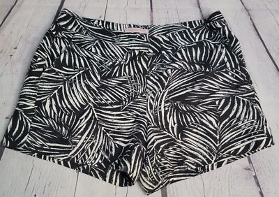 Shorts femininos Saint Tropez West tamanho 10 preto e branco estampa tropical mistura de linho - Imagem 1 de 4