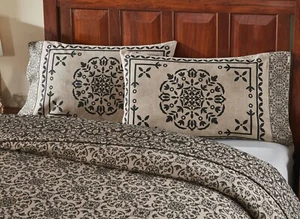 New Primitive MEDALLION OAT BLACK KING COVERLET & PILLOW CASE SET Bedding - Picture 1 of 2