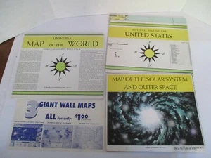 1959 Book Enterprises 3 Maps Solar System & Outer Space Universal World Map USA  - Picture 1 of 12