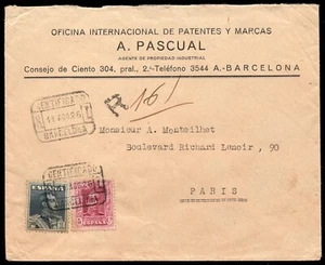 España - Edi o 312+321 - 1926 Mat "Certificado S-I 11/8/26 - Barcelona" a Paris - Imagen 1 de 1