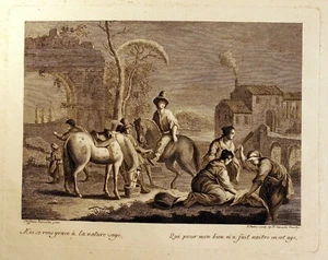 "Wäscherinnen am Fluß" Radierung 1778 v. F.del Pedro n. St. Barcella-Pl.23x30 cm - Picture 1 of 3
