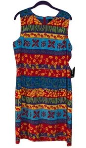 Sag Harbor Dress Women’s  12 Red blue Floral Sleeveless floral Tropical - Picture 1 of 10