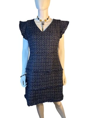 Vestido Sail to Sable Borde con Flecos Mezcla de Lana Ajuste y Acampanado Azul Marino Precio de venta sugerido por el fabricante $288 Talla M Nuevo con Etiquetas Foto 1 de 4