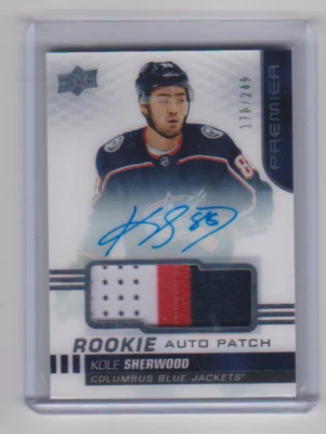 2019 2019-20 UPPER DECK PREMIER KOLE SHERWOOD RC PATCH AUTO 170/249 BLUE JACKETS - Image 1 of 2