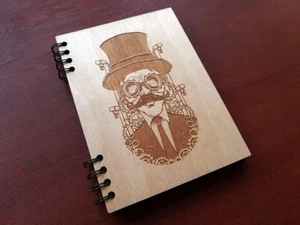 Cuaderno de madera personalizado A5, A6 diario para hombres regalo steampunk para él diario en blanco - Imagen 1 de 10