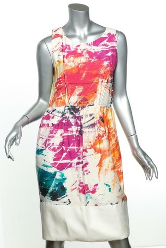 SAINT LAURENT (YSL) Abito senza maniche Yves Saint Laurent stampa astratta seta lungo ginocchio FR38 US6