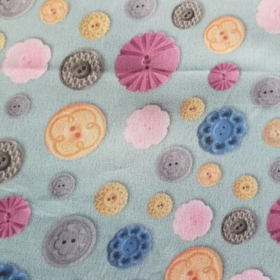 Pale Seafoam Blue Georgette with Scattered Buttons Print - Adorable! - Image 1 of 3
