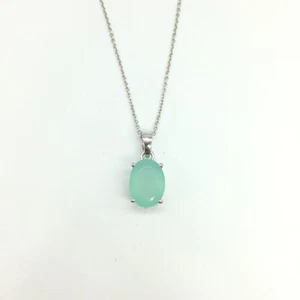 Collana in argento sterling con pietra preziosa calcedonio acqua naturale ciondolo collana - Foto 1 di 2