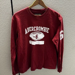 VTG 90s Abercrombie & Fitch Football Long Sleeve Shirt Red Mens Large - Picture 1 of 8