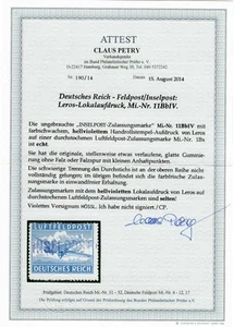 Feldpost/Inselpost MiNr. 11 BbIV, orig. Gummi, kl. Anhaftpunkte, BPP Attest */** - Bild 1 von 3