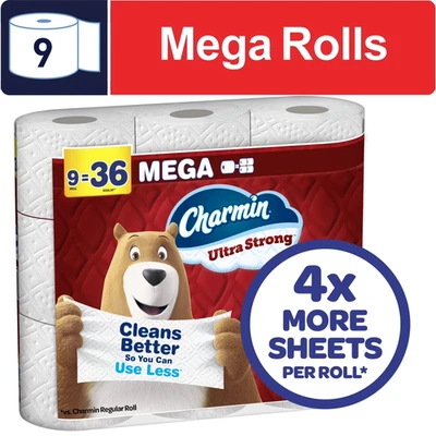 Charmin Ultra Strong Toilet Paper 9 Mega Rolls, 220 Sheets Per Roll