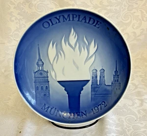 Bing Grondahl 1972 Plate Olympic Games Munich Blue and White Denmark - Picture 1 of 3