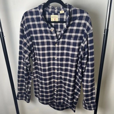 Camisa grande de franela con botones RedHead Brand Co. 100 % algodón azul marino/crema para hombre Foto 1 de 4