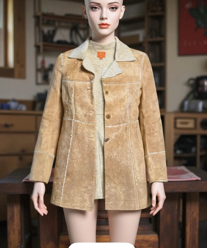 Chaqueta de Colección Anonymous John Carlisle Para Mujer Botón Completo Cuero/Sherpa Otoño Foto 1 de 4