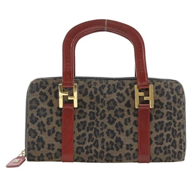 FENDI Cartera Bolso de Mano Leopardo Patrón Leopardo Marrón/Rojo Nylon Lona... Foto 1 de 4