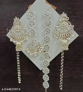 Indisches Bollywood versilbert Kundan Halsband Braut Halskette Ohrring Schmuck Set - Bild 1 von 5