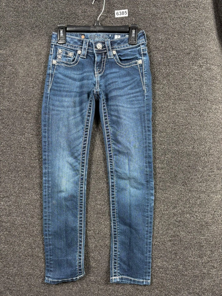 Pantalones de mezclilla Miss Me para niñas 7 azules ajustados adornados con bolsillo trasero DK234 JK5572S Foto 1 de 4