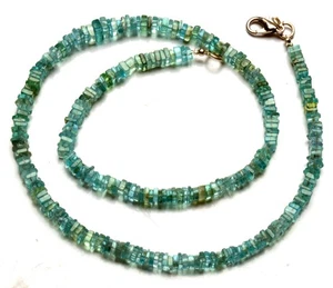 Natural Green Apatite Gemstone 3 to 5 mm Smooth Heishi Shape Beads 16" Necklace - Picture 1 of 8