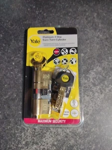 Yale Platinum 3 Star Euro Turn Cylinder 30/10/30 (70mm) Brass - Picture 1 of 6