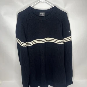 Vintage Polo Jeans Company Ralph Lauren Sweater Mens Large Striped Ribbed Black - Picture 1 of 12
