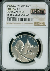 2005 POLAND SILVER 10 zl Pope John Paul II NGC MAC PF68 UHCAM SPOTLESS . - Picture 1 of 2