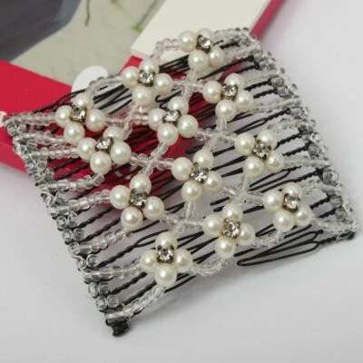 Trend Magic Combs Haarklammer Butterfly Perlen Strass African Hairclip Weiß