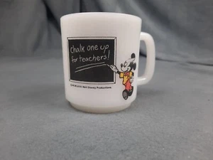 1981 Glasbake Milk Glass Mickey Mouse Disney School House Teacher Mug - Picture 1 of 7