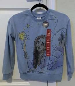 Disney Wish Girls Mineral Washed Crewneck Pullover Size M 8 Blue - Picture 1 of 2