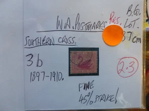 WEST AUSTRALIA POSTMARK ON SWAN STAMP SOUTHERN CROSS 3B 1897-1910 - Bild 1 von 1