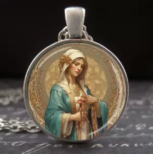 Our Lady Undoer Of Knots Medal Saint Mary Untier of Knots Glass Pendant Necklace - Picture 1 of 3