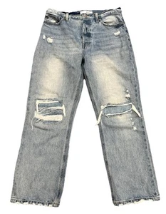 KanCan Straight Jeans Womens 29 Blue Denim Distressed Hem High Rise Cotton 39519 - Picture 1 of 12