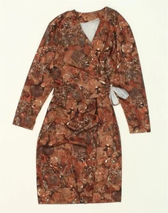 VINTAGE Womens Crazy Pattern Long Sleeve Wrap Dress UK 10 Small Brown AL31 - Picture 1 of 2