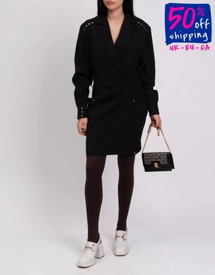 RRP€1100 ALBERTA FERRETTI Sheath Dress IT42 US6 M Wool Blend Studs Made in Italy - Image 1 of 4