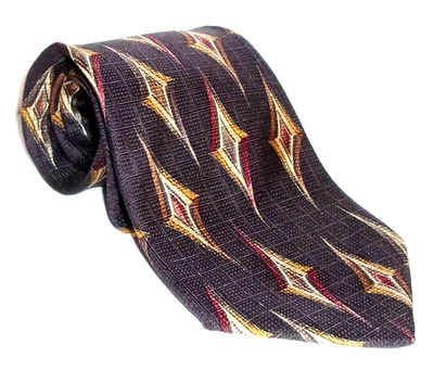 Lands End Tie USA Handmade Silk Dark Gray w/Retro Elongated Diamond Shape 58* - Image 1 of 4