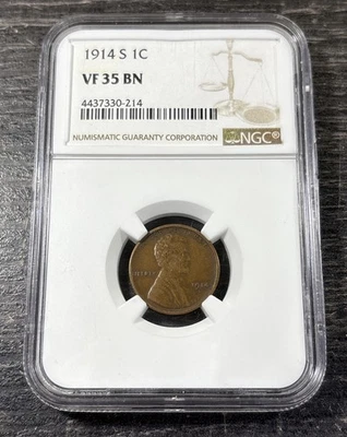 1914-S 1C Lincoln Wheat Cent NGC VF35 BN - Item#117 - Image 1 of 4