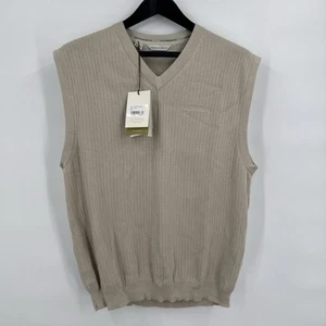 Cutter & Buck Tan V-Neck Vest Mens Size Large 100% Cotton Ribbed NEW Hong Kong - Picture 1 of 11