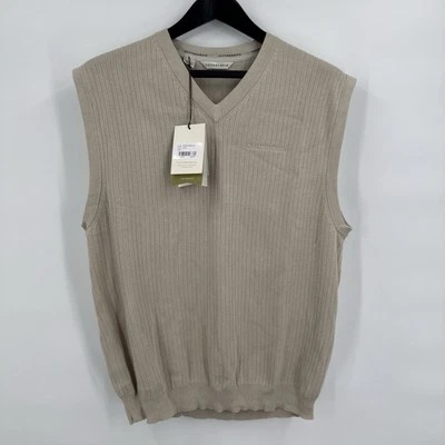 Cutter & Buck Tan  V-Neck Vest Mens Size Large 100% Cotton Ribbed NEW Hong Kong - Image 1 of 4