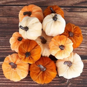 12pcs Artificial Fake Faux Velvet Foam Fabric Pumpkins Thanksgiving Decorative - Picture 1 of 5