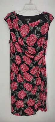 Black Label Evan Picone Faux Wrap Dress Size 12 Multicolor Floral Stretch Lined - Image 1 of 4