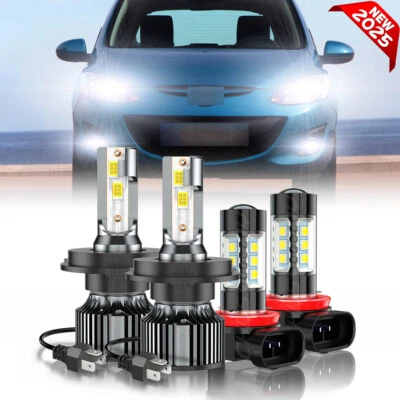 Para Mazda 2 2011-2017 4X Faro LED haz alto/bajo + Kit de faros antiniebla 6000K Foto 1 de 4