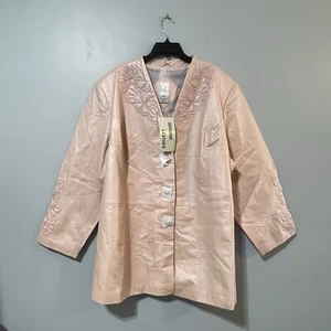 Roamans Jacket Women’s Leather Plus Size Size 34W Light Pink Embroidery Vintage - Picture 1 of 11